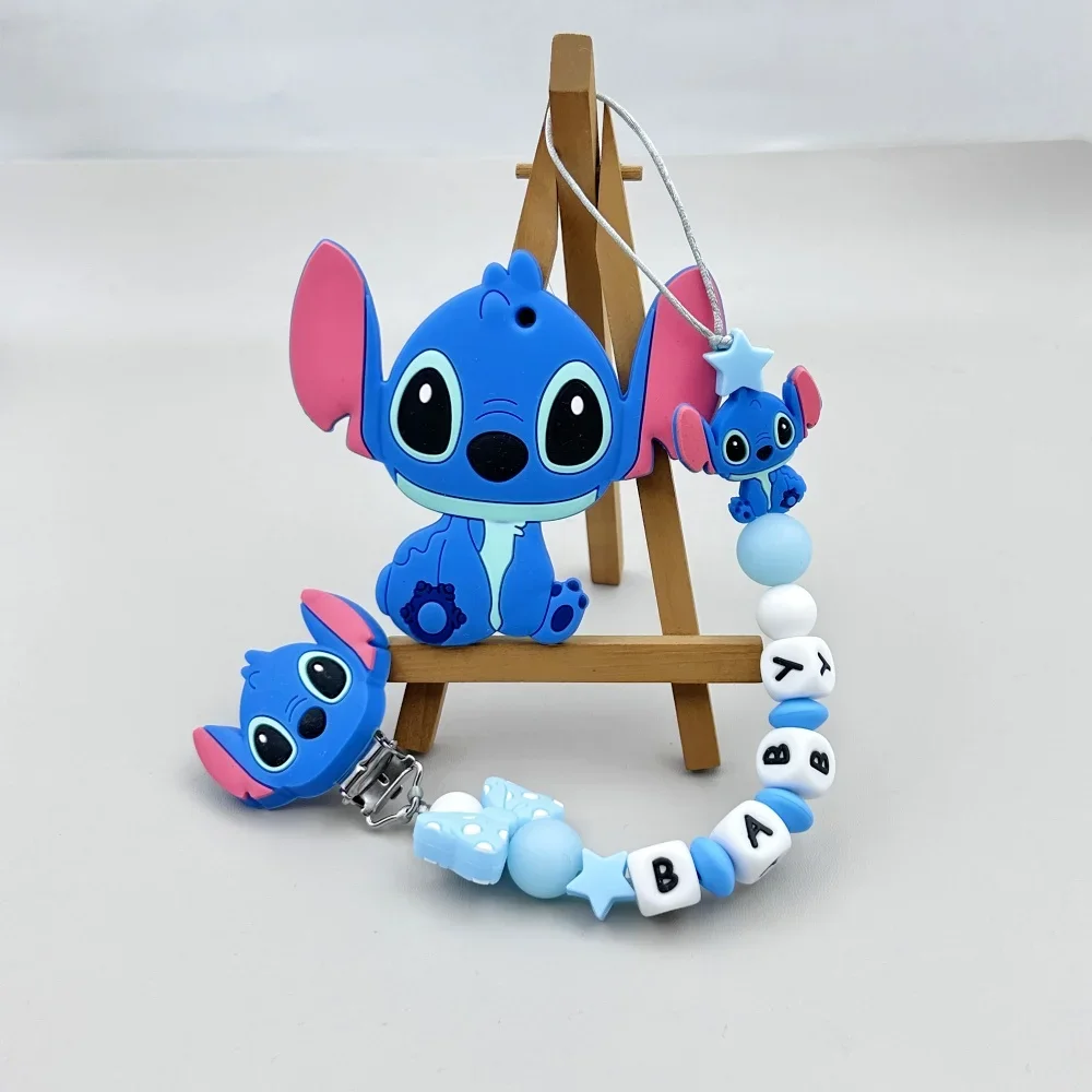사용자 정의 편지 이름 아기 만화 실리콘 비즈 펜던트 젖꼭지 클립 체인 홀더 Teether 아기 Kawaii 장난감 아기 선물