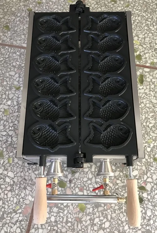 Máquina comercial de waffle taiyaki em forma de peixe, 6 peças, aço inoxidável, máquina de grelha de waffle taiyaki para doces e lanches