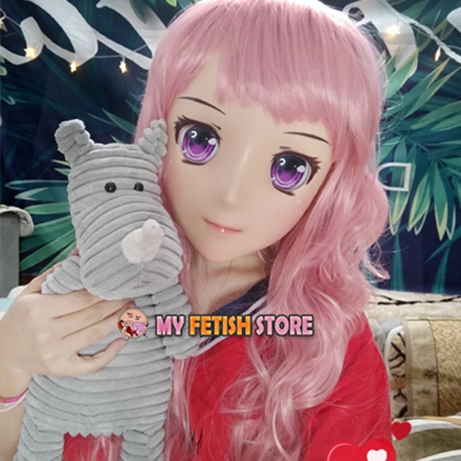 (Jiang35) femme douce fille résine demi-tête Kigurumi Crossdress Cosplay japonais Anime rôle Lolita poupée masque avec yeux et perruque
