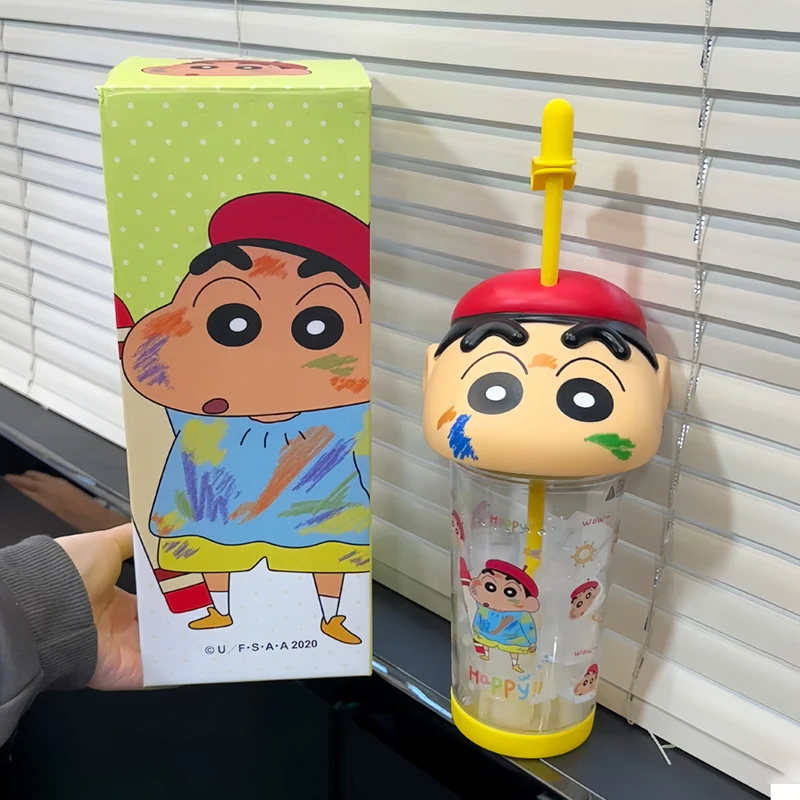 Crayon Shin-Chan Cute Big Head Cup 500-600ml Anime Heat-Resistant Plastic Water Cup Student Large Capacity Portable Straw Cup