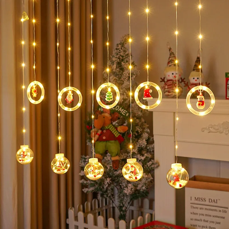 

Christmas Tree Curtain Light LED Colored Light Room Warm Decoration Christmas Circle Light String Leather Line 8 Function