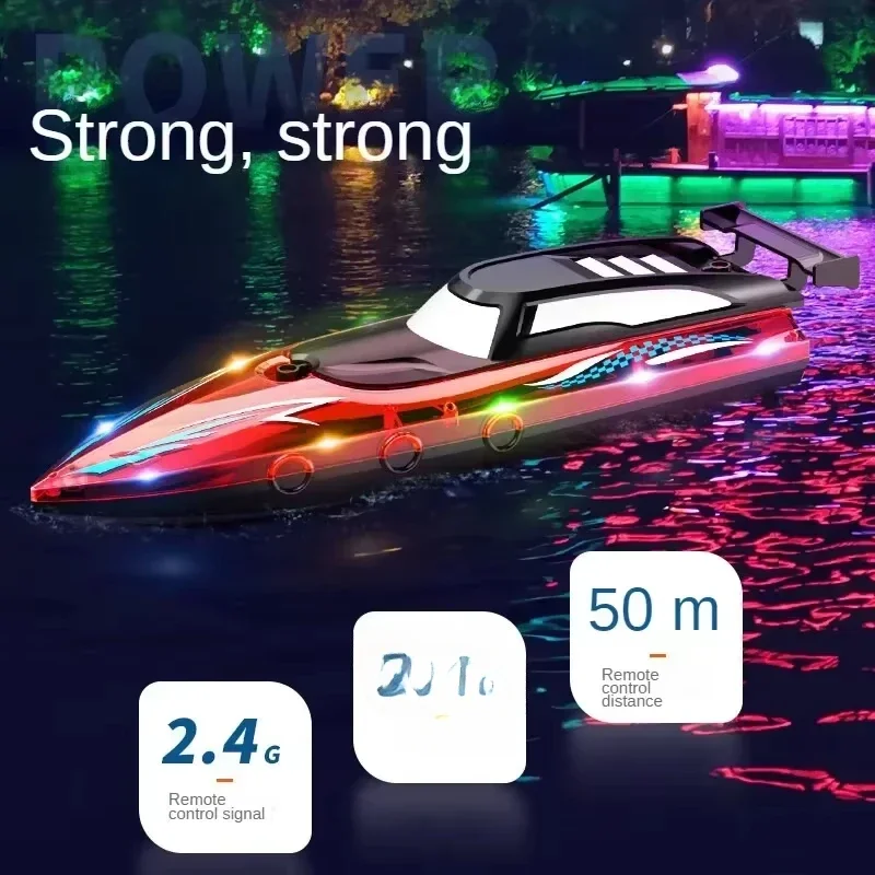NUOVA Barca RC V555 10KM/H Con Luce LED Luminosa 2.4GHz Illuminazione Da Corsa Barca RC Per Adulti e Bambini Con Batteria Ricaricabile giocattoli