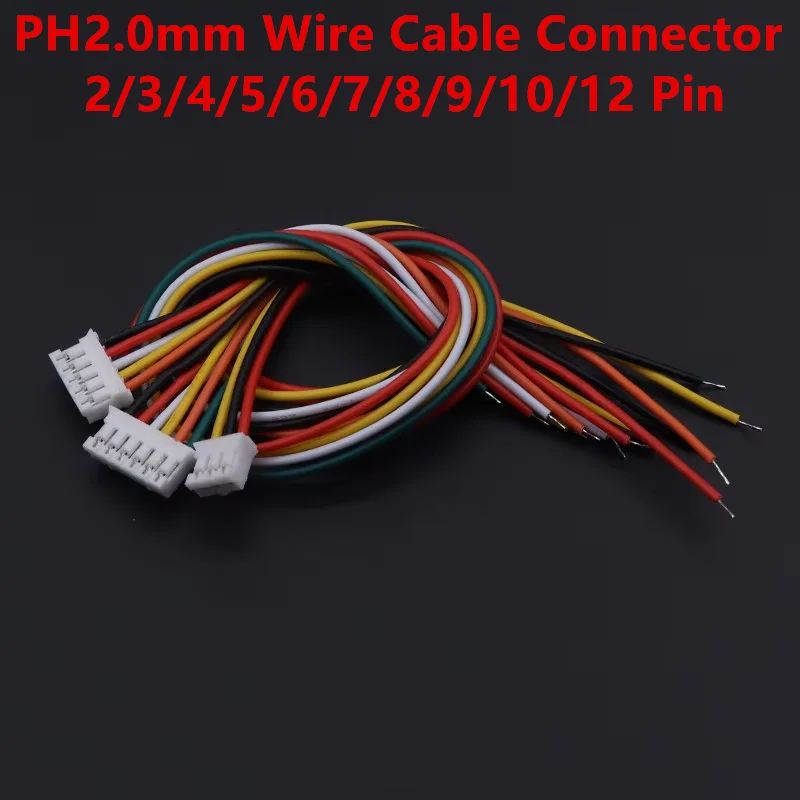 10PCS JST PH2.0 PH 2.0mm Wire Cable Connector 2/3/4/5/6/7/8/9/10/12 Pin 2.0MM Pitch Plug 10CM/20cm/30CM Wire Length 26AWG