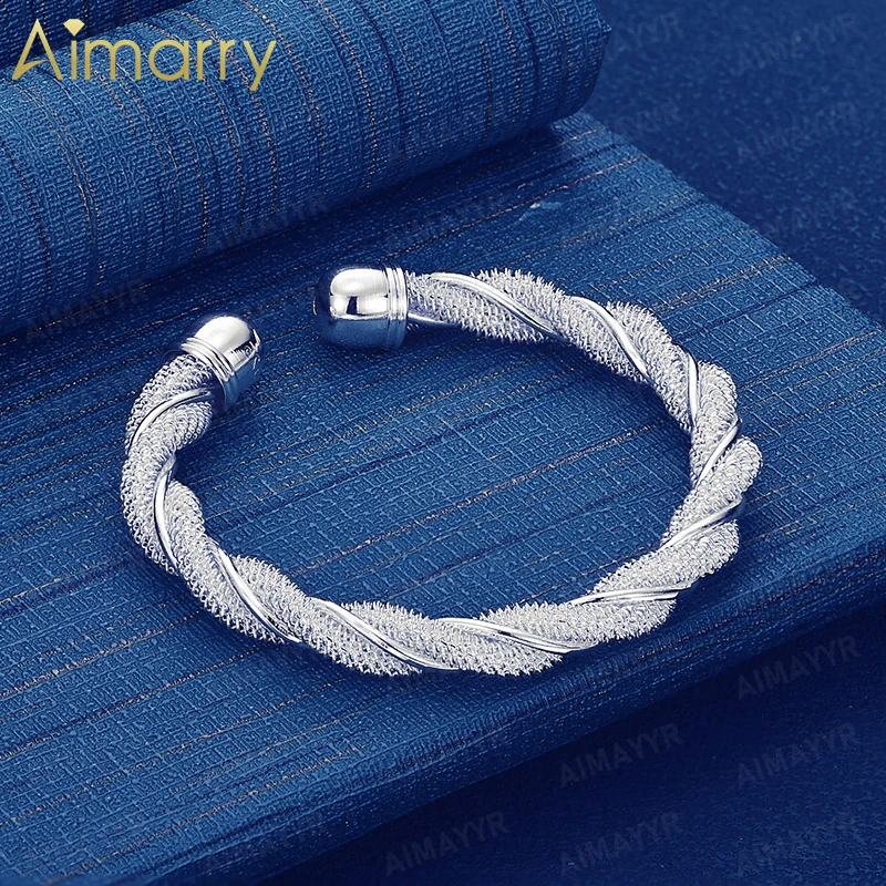 925 Sterling Silver Double Bead Head Sparkling Sand Twisted Pattern Bracelet for Women High-quality Fashion Jewelry