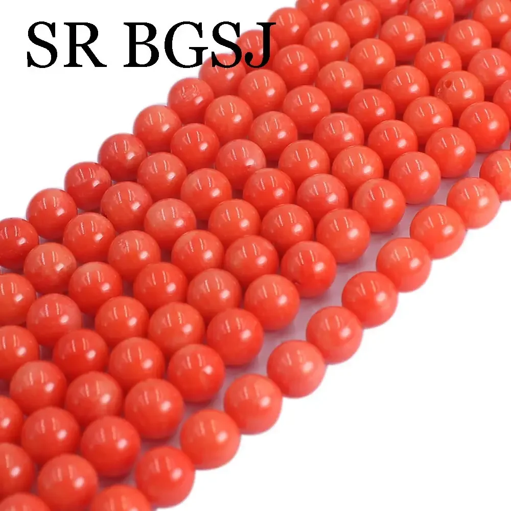 Natural 7mm Orange Coral Round Loose Spacer Beads Jewelry Handmade Necklace Bracelets DIY Making 15\