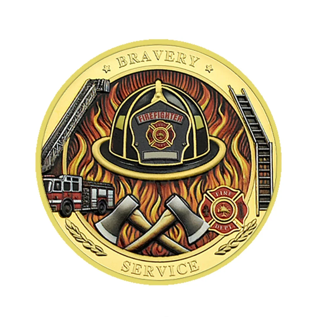 Courage Firefighter Coins Golden Plated Patriotic Collectible Coin Gratitude Coin Craft Gift