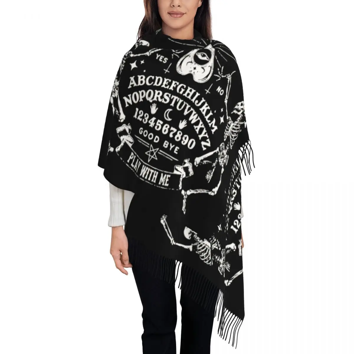 Ouija Board Witch Horror Shawls Wraps for Ladies Winter Warm Large Long Scarf Occult Ghost Death Scary Pashminas Tassel Scarves