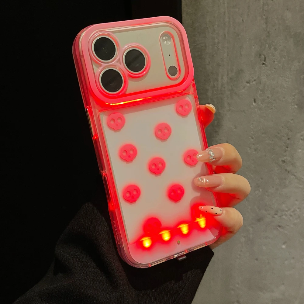 

Change Color Luminous Call Light Up Flash Funny Skull Patterns Phone Case For iPhone 16 15 13 12 11 14 17 Pro Max Plus Air Cover
