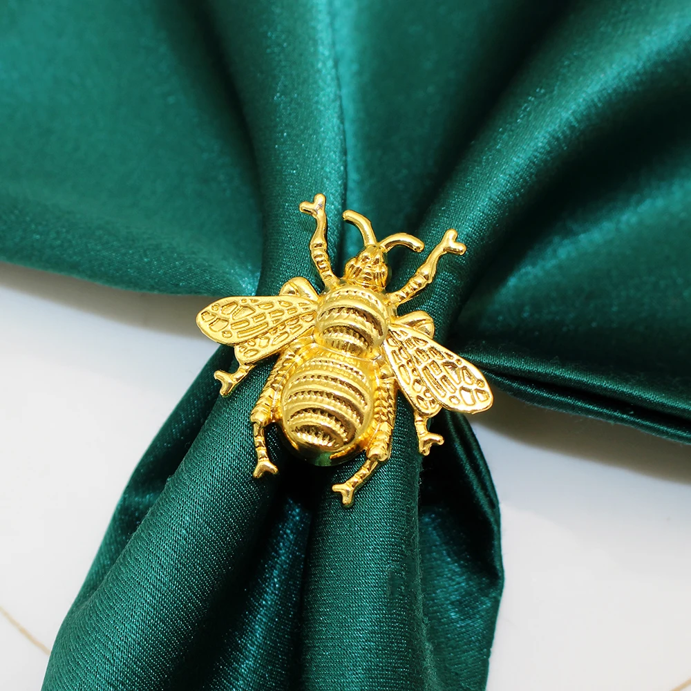 6Pcs Honey Bee Guardanapo Anéis Gold Beetle Guardanapo Buckle Titulares para Férias de Verão Casamento Aniversário Baby Shower Party Table Decor