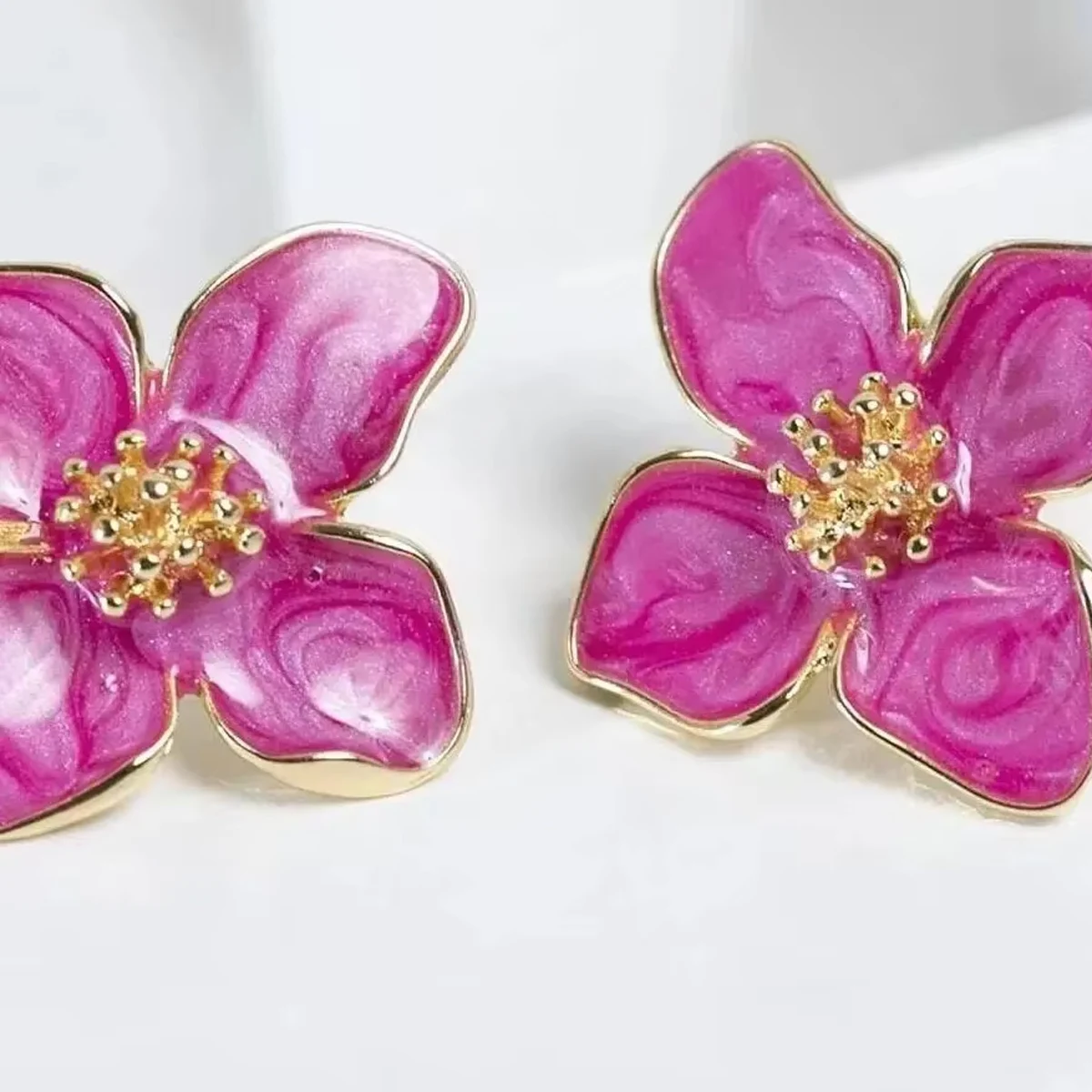 Fuchsia Epoxy Flower Earrings Stud Korean Flowers Women Earring Post Spring Summer New Trendy Girls Cute Jewelrys image 3