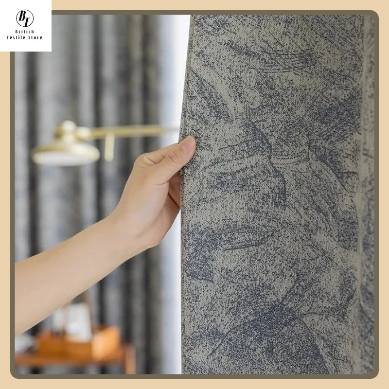 

Custom Size Blue Gray Leaf Jacquard Thickened Curtains for Living Room French Window Bedroom Study Floating Window White Tulle