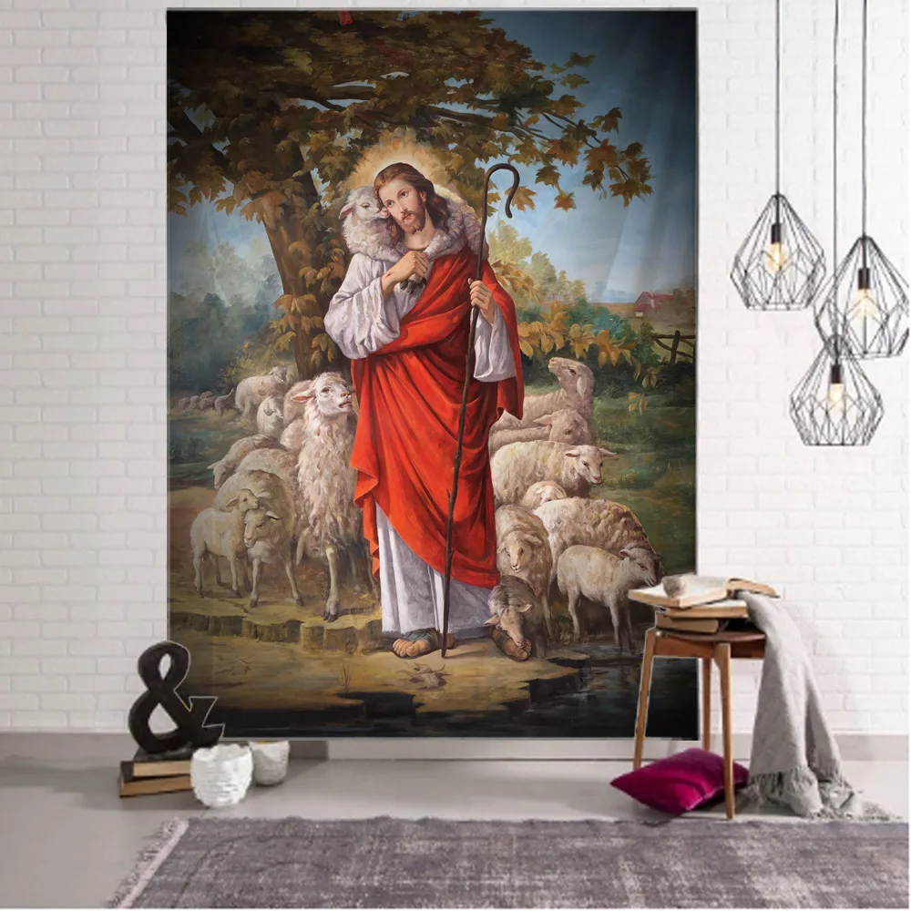 Vintage oil painting tapestry Christmas scene Jesus angel Easter wall hanging Christ art home living room bedroom decoration