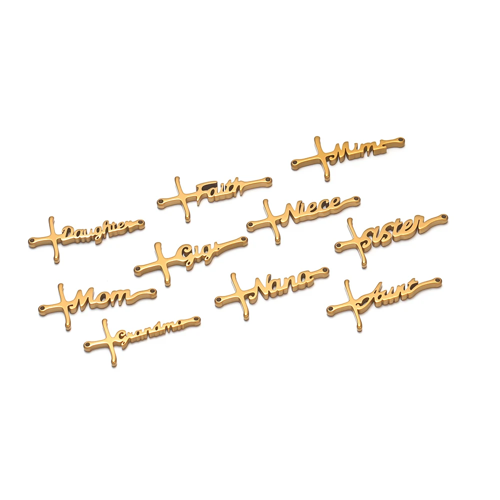 5pcs Stainless Steel Family Member Letter Pendants Cross Charms Connectors for Necklaces Bracelets Findings DIY Jewelry Making