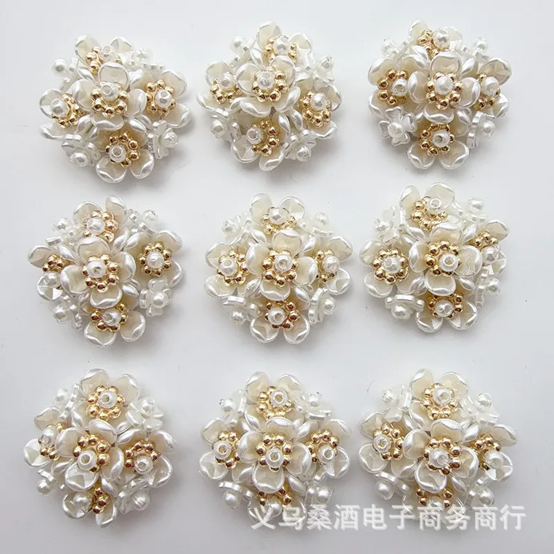 DIY Luxury White Beaded Flower Rosette Clog Charms for Shoe Hat Cap Embellishment Beaded Buckle Accessory Material High Quality