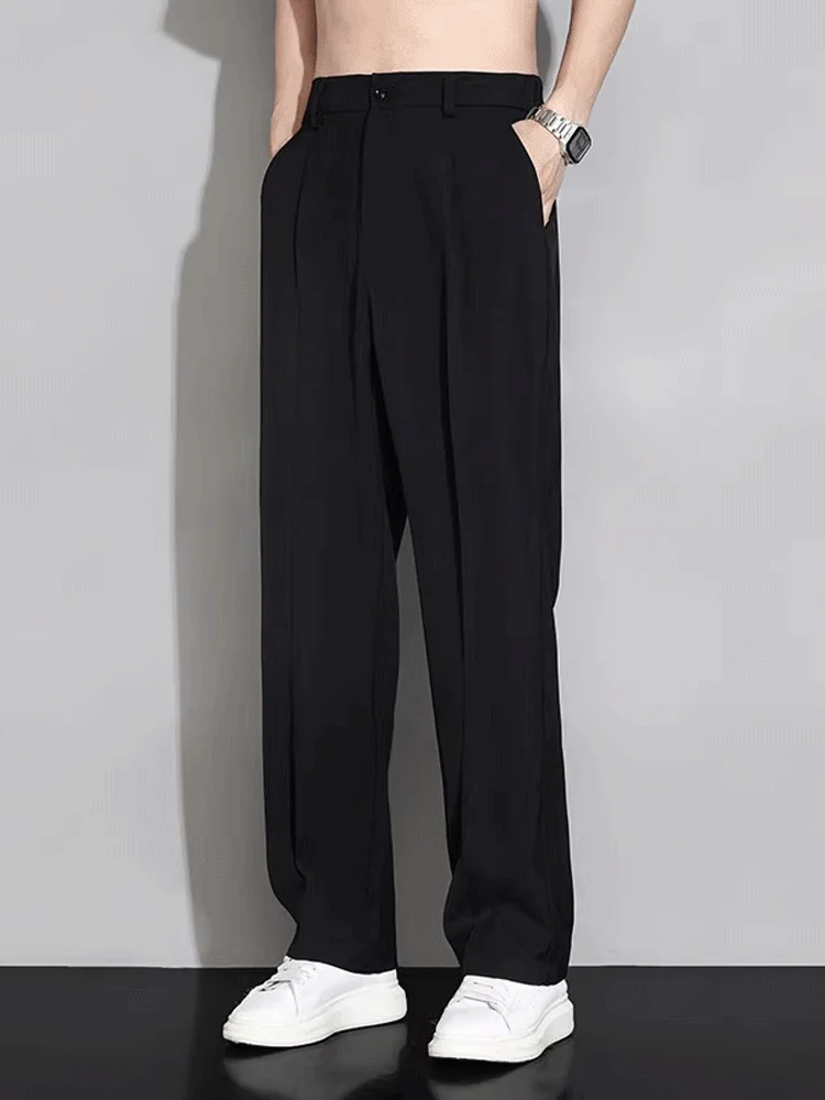 Ice Silk Men's Summer Casual Pants Thin Straight Tube Versatile Loose Drapey High-End Feeling Breathable Comfortable Lightweight