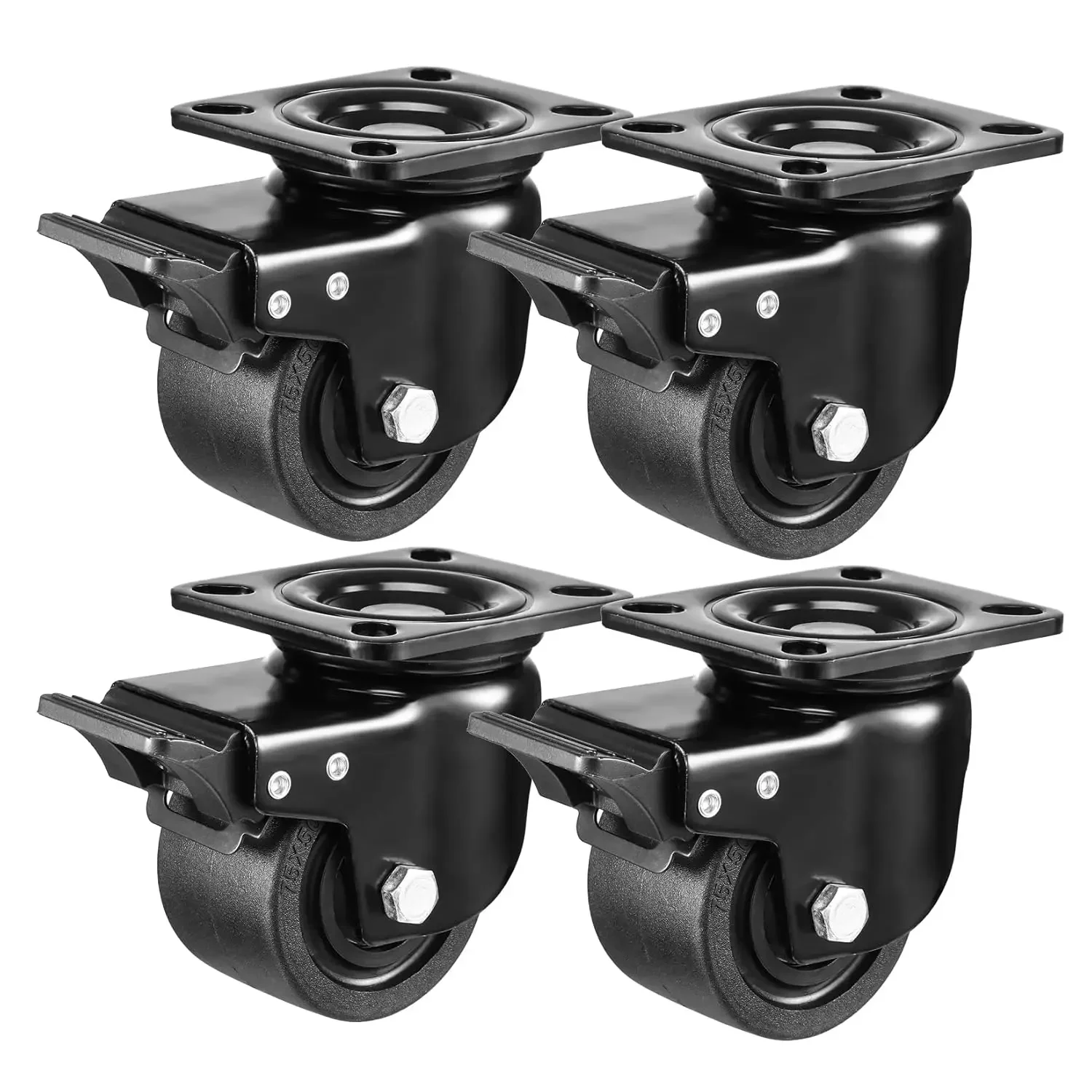 WEIBIDA Plate Swivel Caster Wheels 3-inch Heavy Duty of 4400lbs, Low Gravity Center Design Black Caster Wheels with Brake,