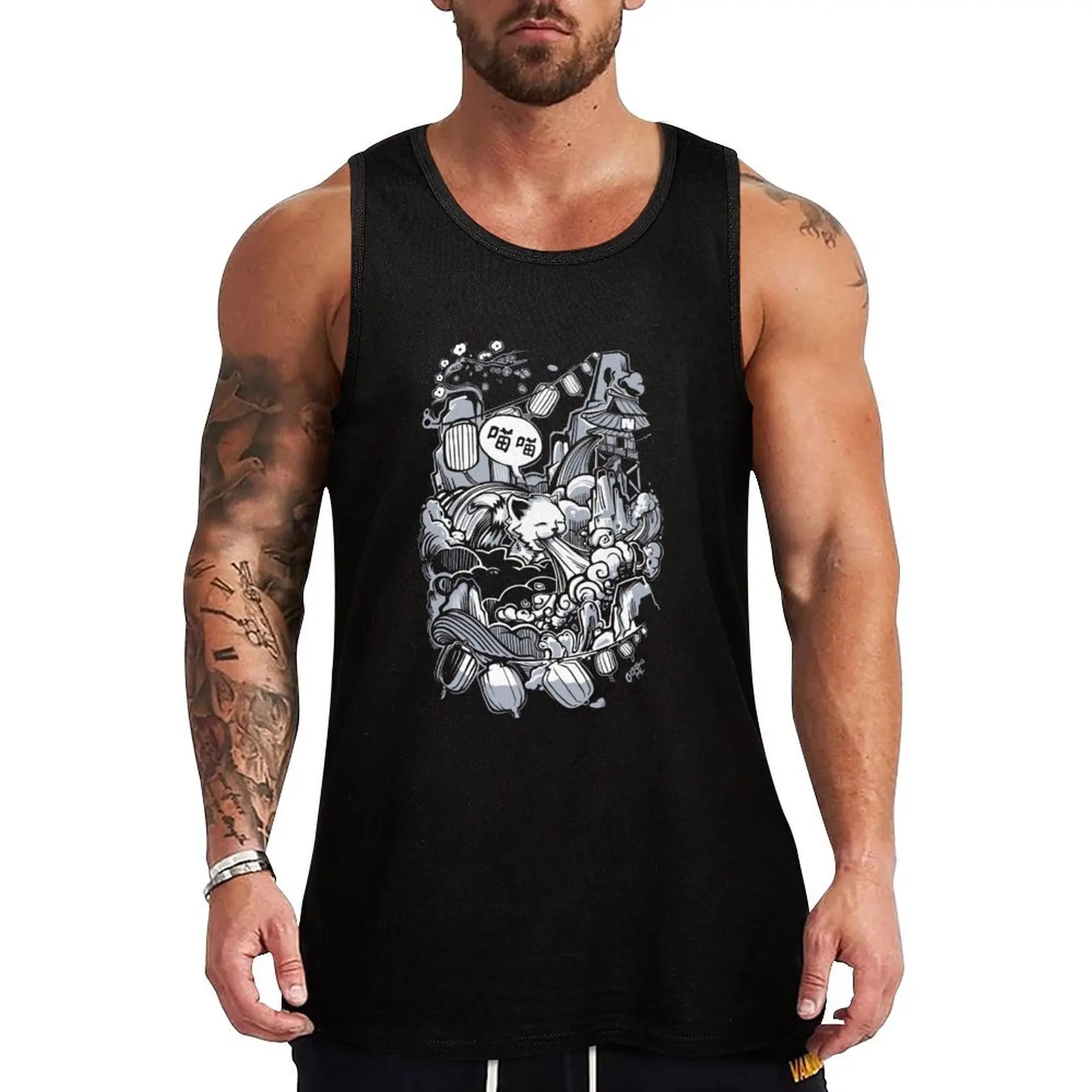 

Fire-Breathing Cat Watch out Tank Top Men's gym Working vest T-shirt for fitness