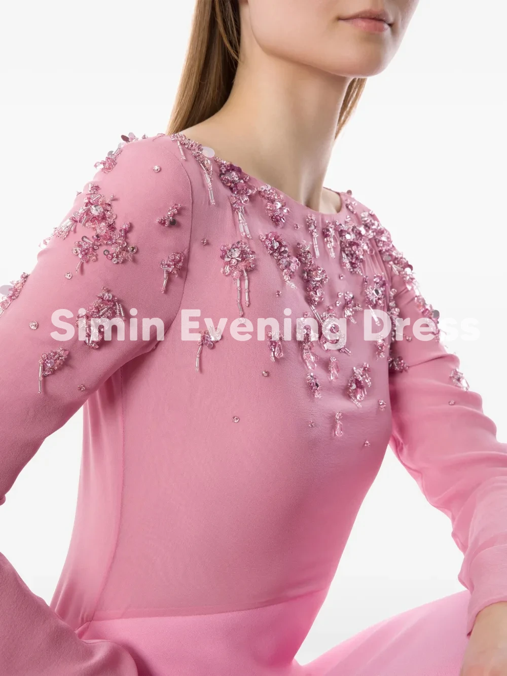 Simin Women's O-neck Beaded Mermaid Saudi Evening Dresses With Long Sleeveless Floor-Length Formal Elegant Party Dresses 2025