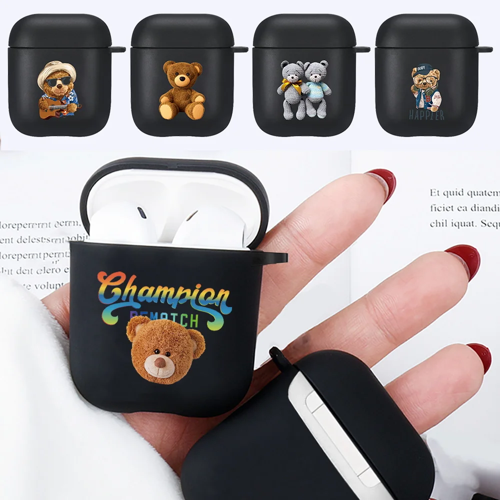 

Earphone Case Wireless Bluetooth Headphone Dust-proof Protective Cases for Apple AirPods 1st / 2nd Gen Bear Print Silicone Cover