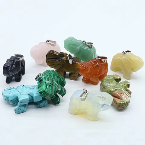 천연 크리스탈 쿼츠 스톤 펜던트, 손으로 새겨진 코끼리 입상, 자수정 동물 조각상, 크리스마스 행운의 선물 액세서리