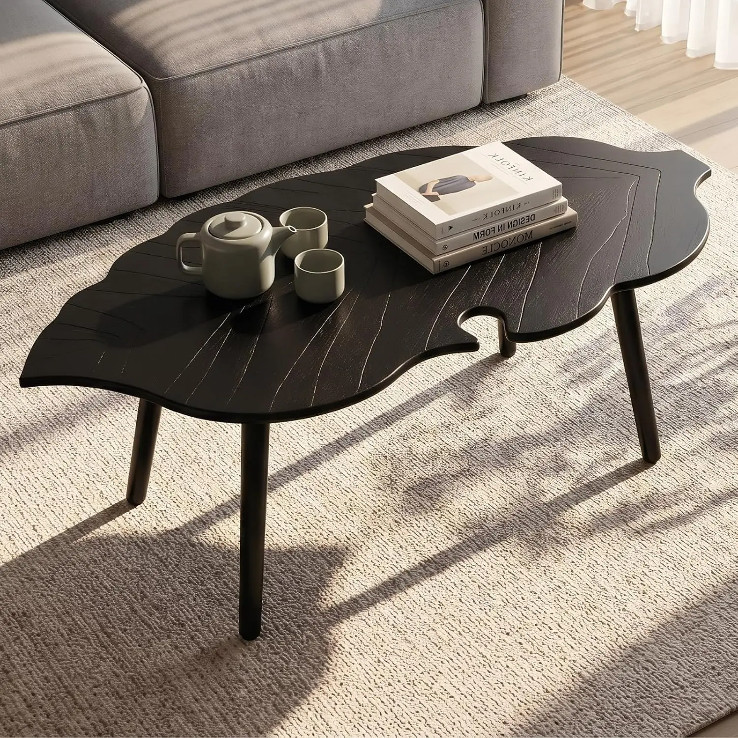 

Black Wood Coffee Table Rustic Center Side Table with Wood Leg for Living Room Bedroom Office Small Space, Customized