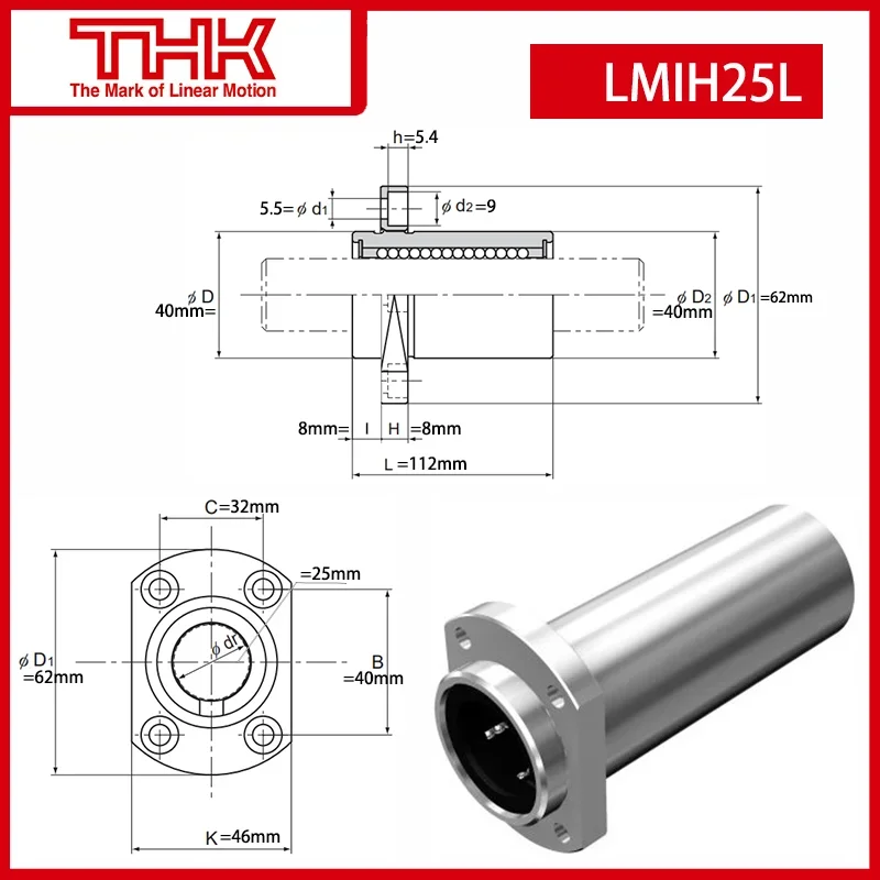 Original New THK linear bushing with  Cut Flange LMIH LMIH25L LMIH25LUU linear bearing