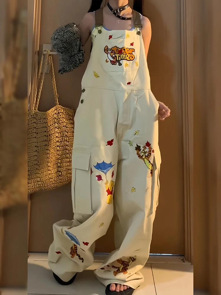 

Ретро-джинсы в американском стиле с вышивкой и мультяшными рисунками, женские, летние, новый стиль, для дерзких девушек, с забавным дизайном, комбинезон, длинные брюки