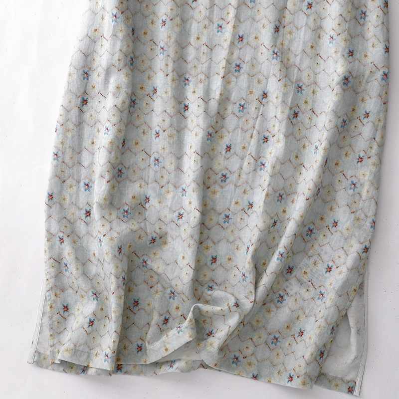 Ele vintage floral impressão linho midi dr Tee-Quarter Sve Age-Defng verão novo chinês sle commute cintura solta