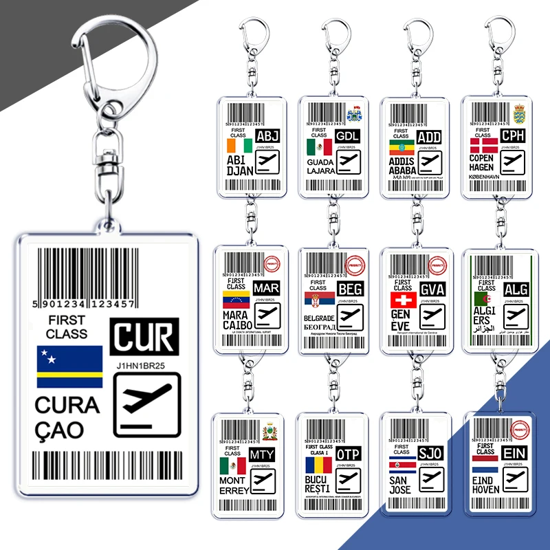 Curacao Travel Plane Ticket Boarding Pass Keychain Copen Hagen Keyrings for Accessories Bag Key Chain Ring Jewelry Gifts