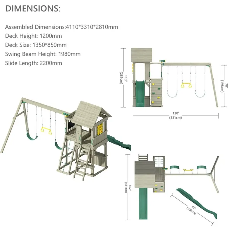 ملعب خارجي آخر للأطفال الصغار مجموعة أرجوحة وشريحة بلاستيكية آمنة لملعب إطار تسلق خشبي مجموعة أرجوحة للأطفال #3