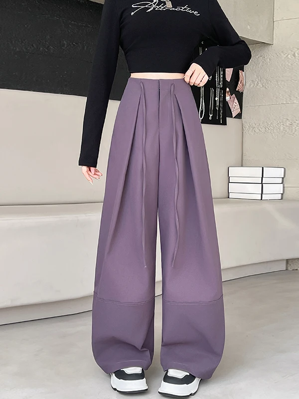 High Waist Straight Leg Knitted Wide Leg Pants Women's Casual Fibone Pattern Pleated Autumn New Sle Floor Length Sport Sw...