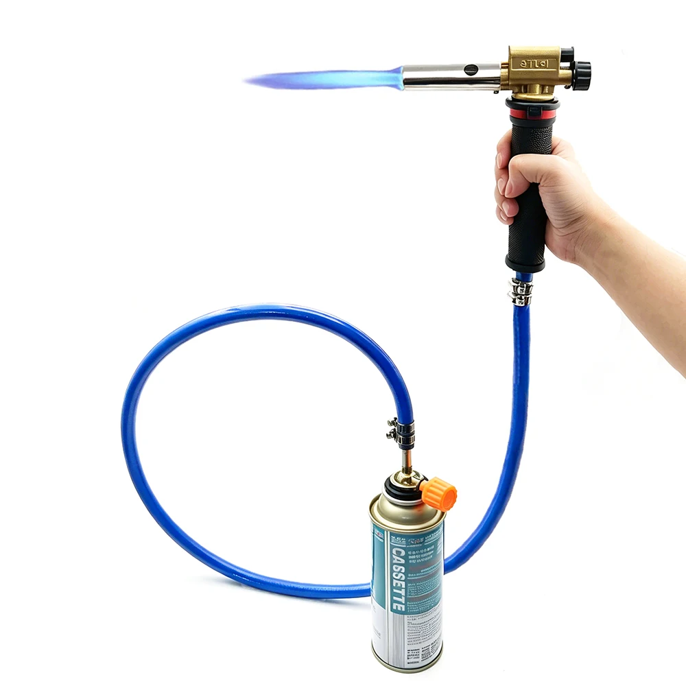 Gas Torch with Electronic Ignition Stainless Steel Explosion-Proof LPG Torch for Cassette Cylinder Outdoor Barbecue Fire Torch