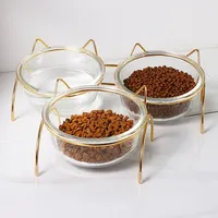 Non-slip Double Cat Bowl Transparent Dog Bowl with Stand Pet Feeding Water Bowl for Dog Cats Food Pet Feeder Bowls