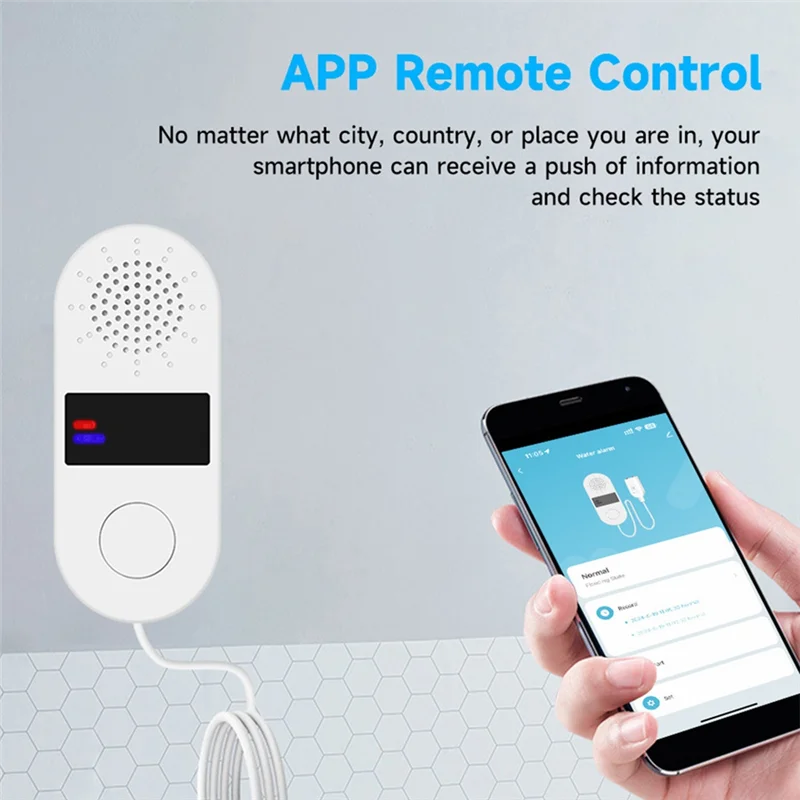 Abjf-tuya 2.4gwifi detector de vazamento de água com alarmes de luz sonora 130db vazamento de água casa inteligente sensor de alarme de água controle por aplicativo