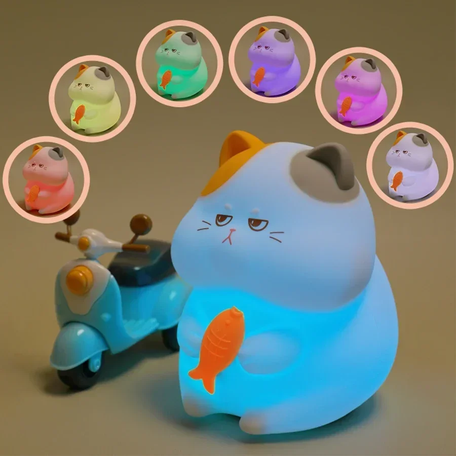 Gluttony Cat LED Night Light Soft Silicone RGB Colour Changing Rechargeable Warm Light Eye Protection Room Desktop Decoration