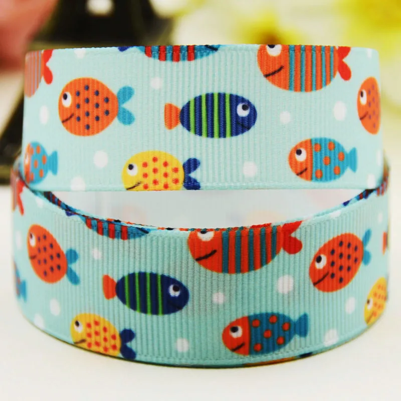 

22mm 25mm 38mm 75mm Fish Cartoon pattern printed Grosgrain Ribbon party decoration 10 Yards X-04119