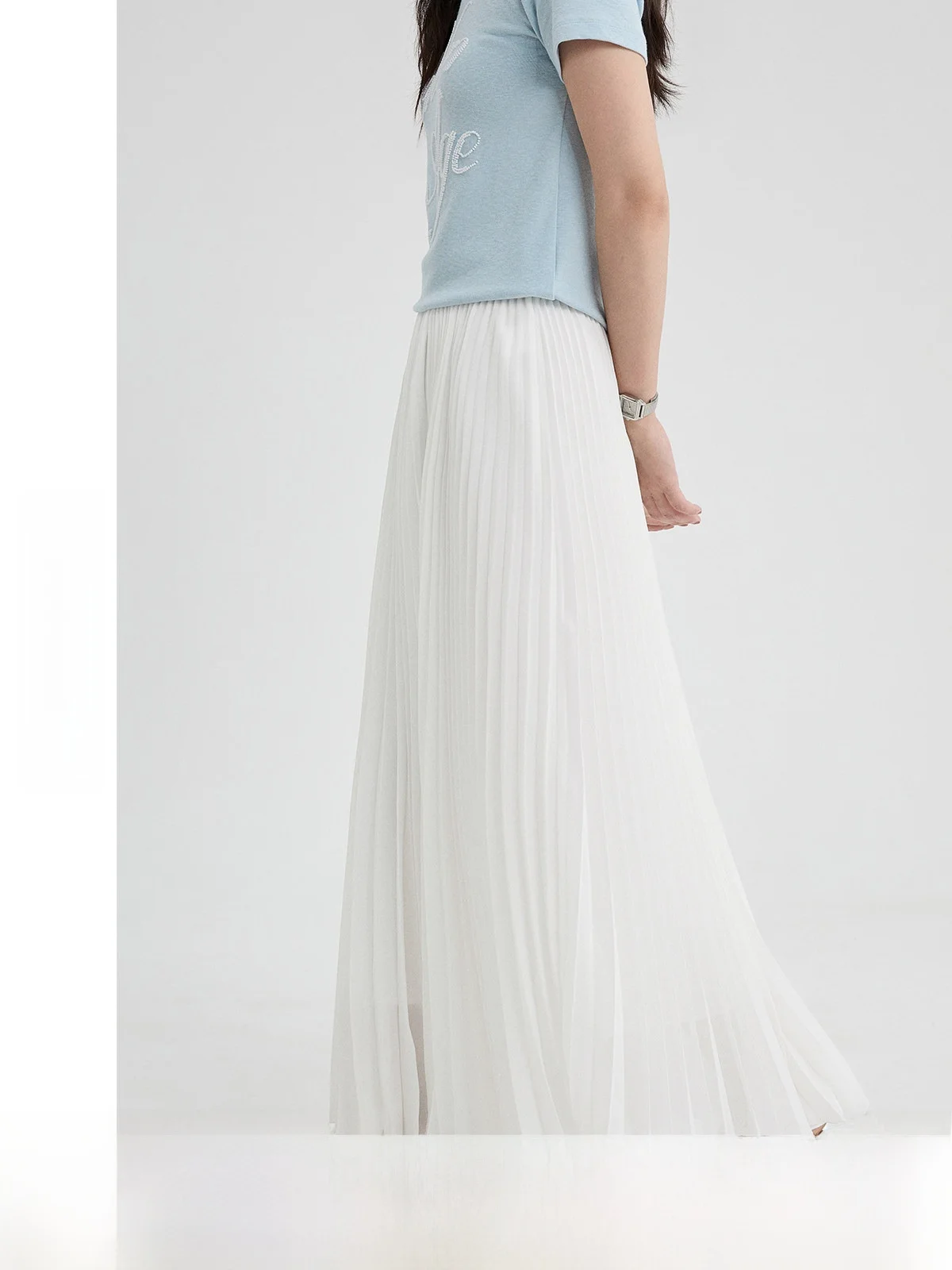 

White Pleated A-Line Skirt Women's High Waist Summer Versatile Long Skirt Elegant Simple Style High Quality Fabric