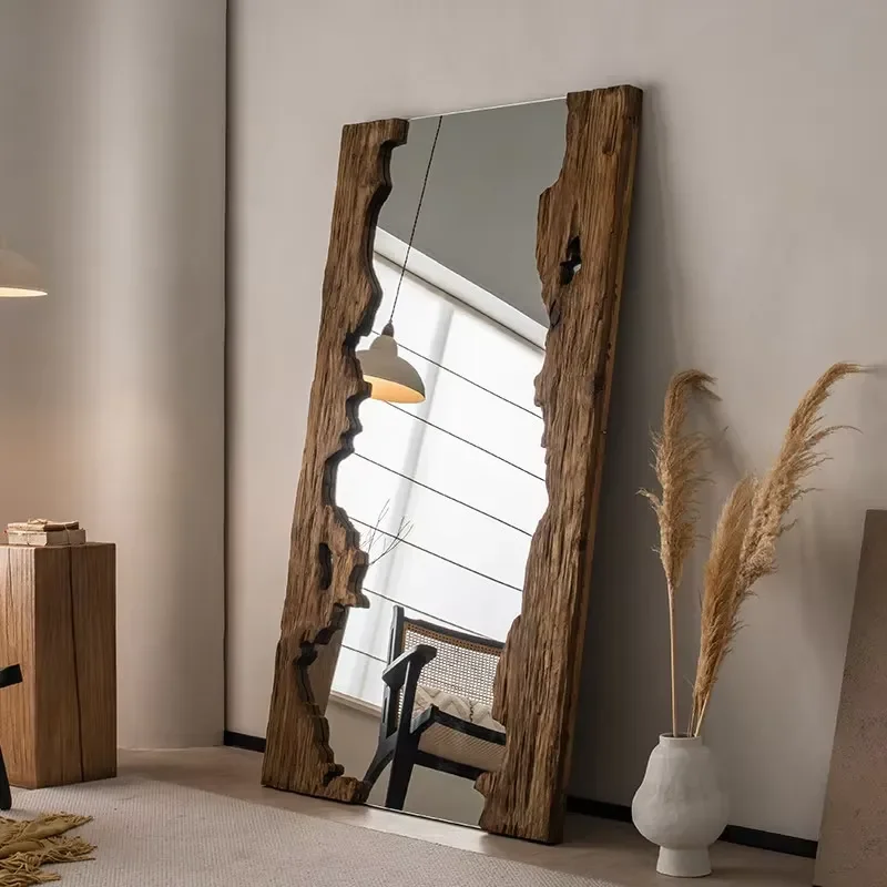 Mid Century Wooden Full Length Mirror Floor Standing Dressing Mirror for Living Room Bedroom Home Decor Wall Mounted Espejos