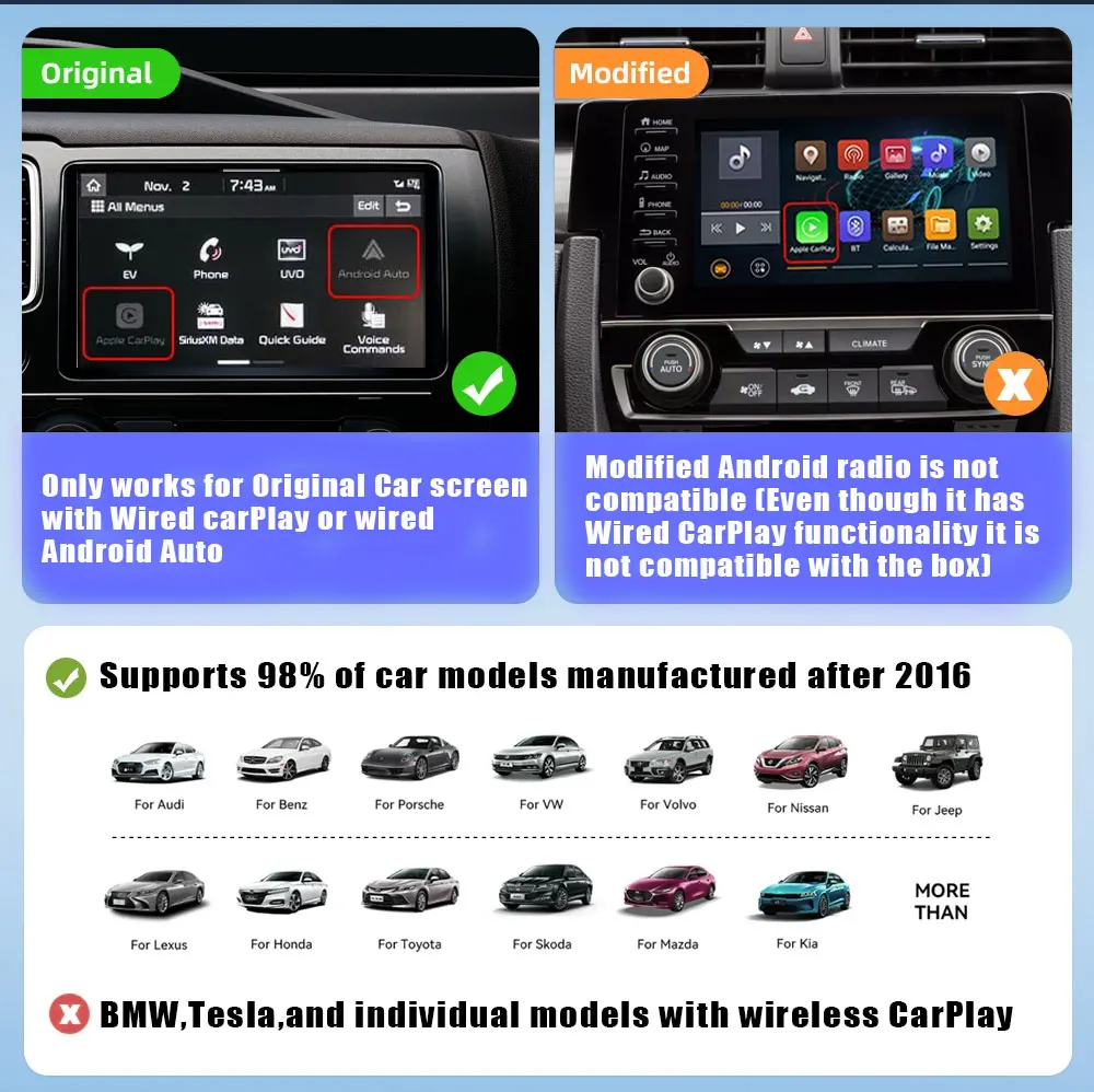 NEW Wireless CarPlay Android Auto Wireless Adapter Smart Mini 2in1  Box Plug And Play WiFi Fast Connect Universal For Nissan