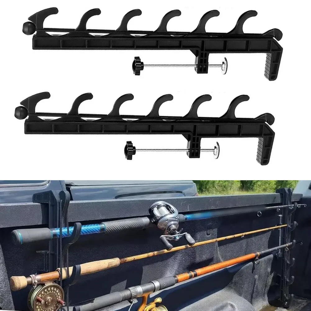2Pcs 6-Hook Fishing Rod Holder Rack ABS Wall Mount Storage Organizer For Boat Truck RV Garage And Railing Accessories Black