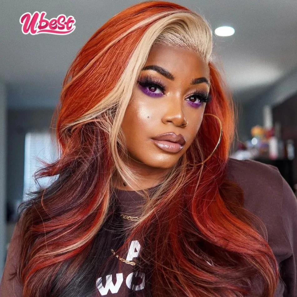 Ombre Ginger Red 613 Colored 13X6 Body Wave Transparent Lace Front Wigs 100％ Human Hair 180％ Density Brazilian Hair Remy Hair