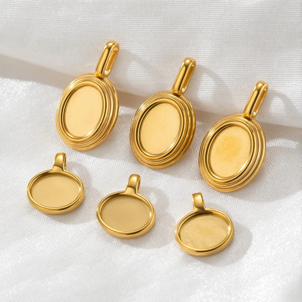 5 Stück Edelstahl-Oval-Fassungen für Anhänger, Leere Cabochon-Fassung für DIY-Halsketten, Ohrringe und Schmuckherstellung – Detail 2