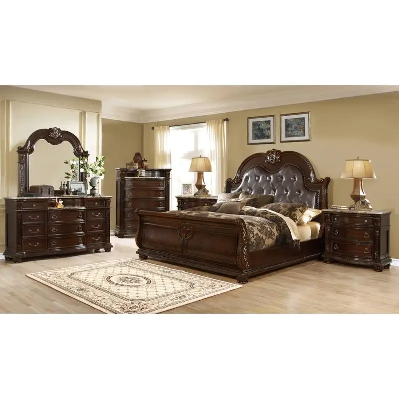 5-Piece King Bedroom Set – Tufted Bed, Dark Walnut Finish 1