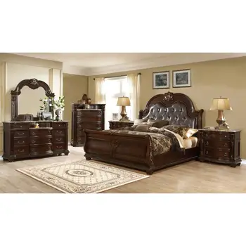 5-Piece King Bedroom Set – Tufted Bed, Dark Walnut Finish 1