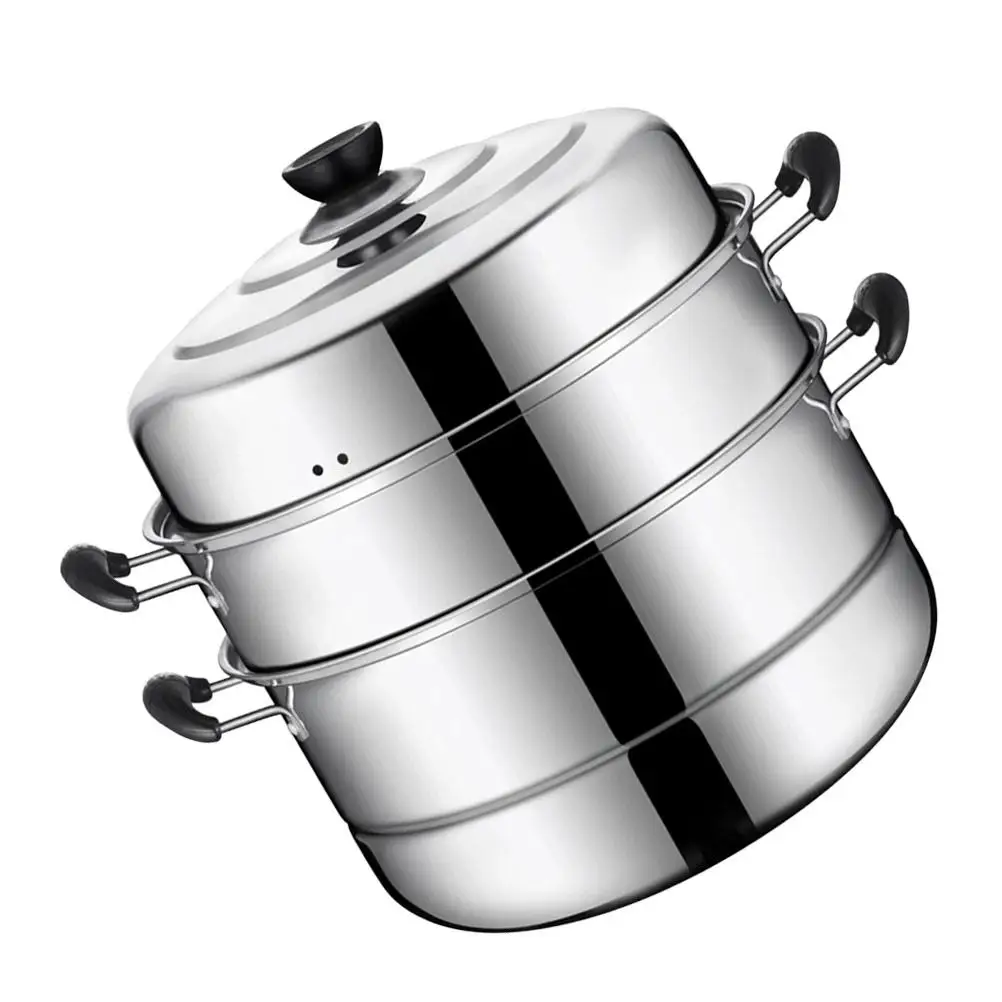 

1pc Three Layer Steamer Pot Stainless Steel Large Capacity High Arch Cover Multi Layer Use Foldable Storage Induction Gas