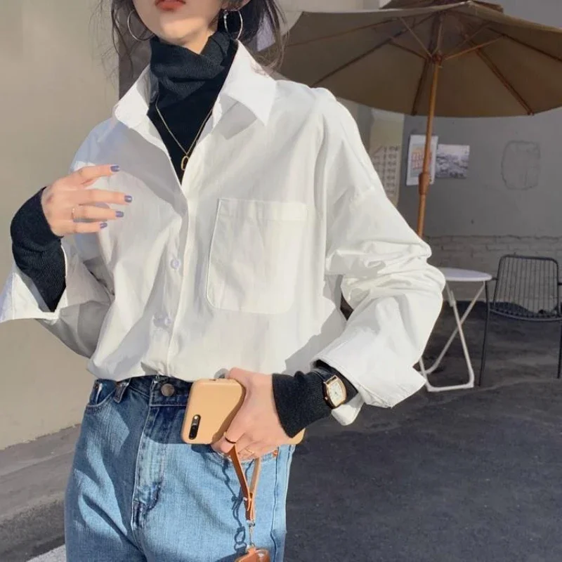 

Shirts Women Ulzzang Solid Pocket All-match Trendy Fit Breathable Streetwear Students High Quality Cozy New Arrival Hot Sale Ins