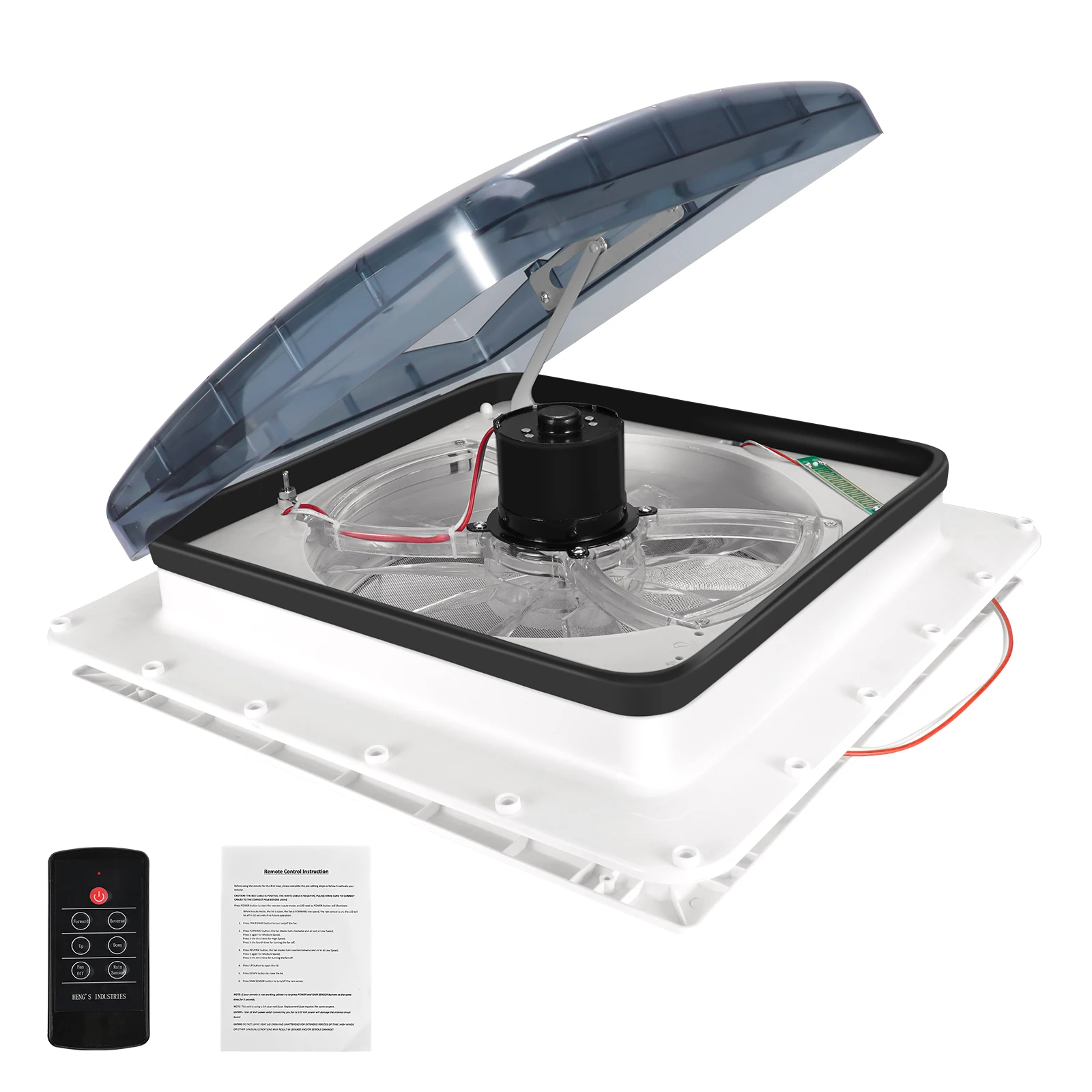 Ventilatore elettrico per tetto camper a 3 velocità con telecomando con sensore pioggia Ventilatore di scarico bidirezionale per camper 12V Ventilatore per camper