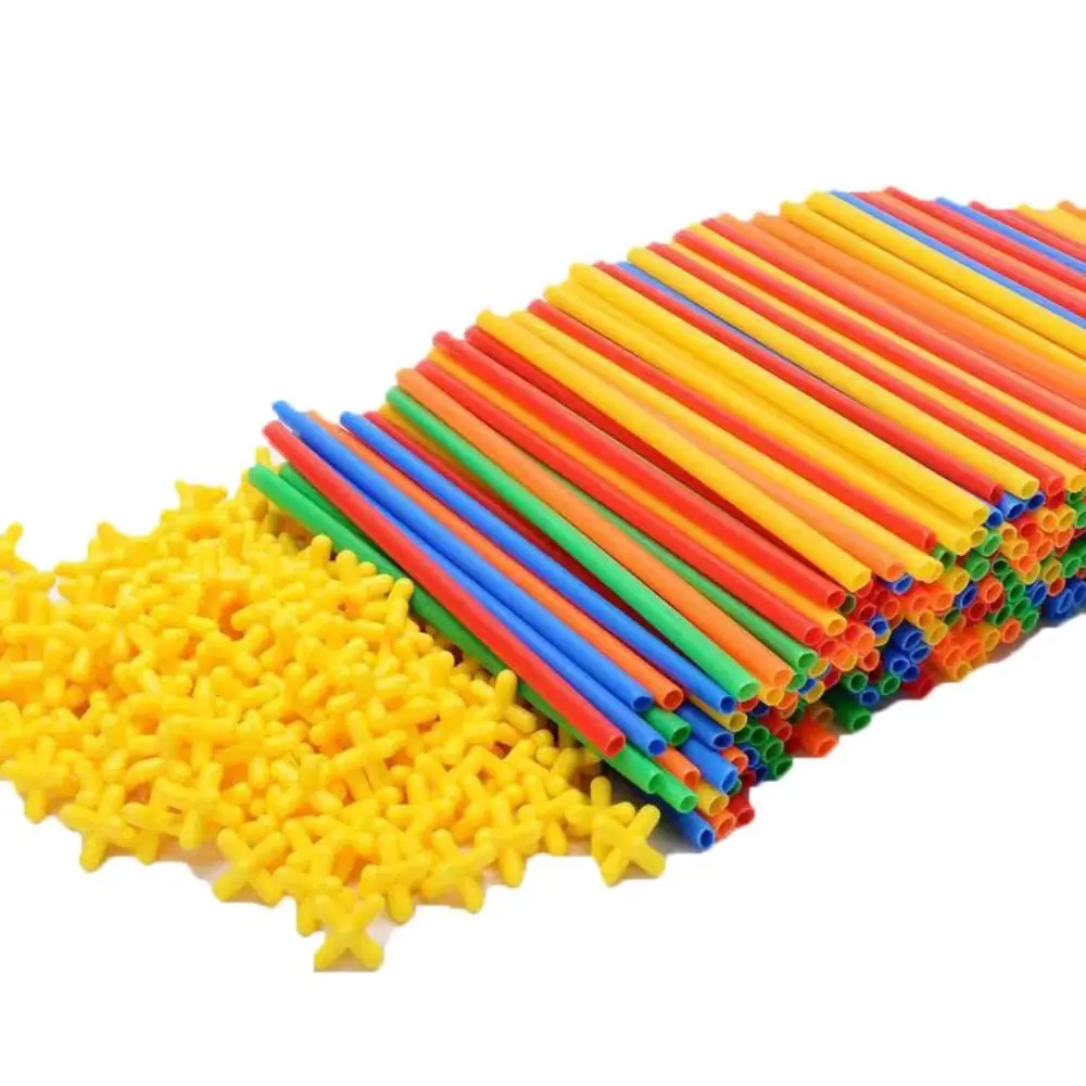 300本入り プラスチックストロー 組み立ておもちゃ エンジニアリング教育用 組み立てパズル カラフルストロー カラフルDIY