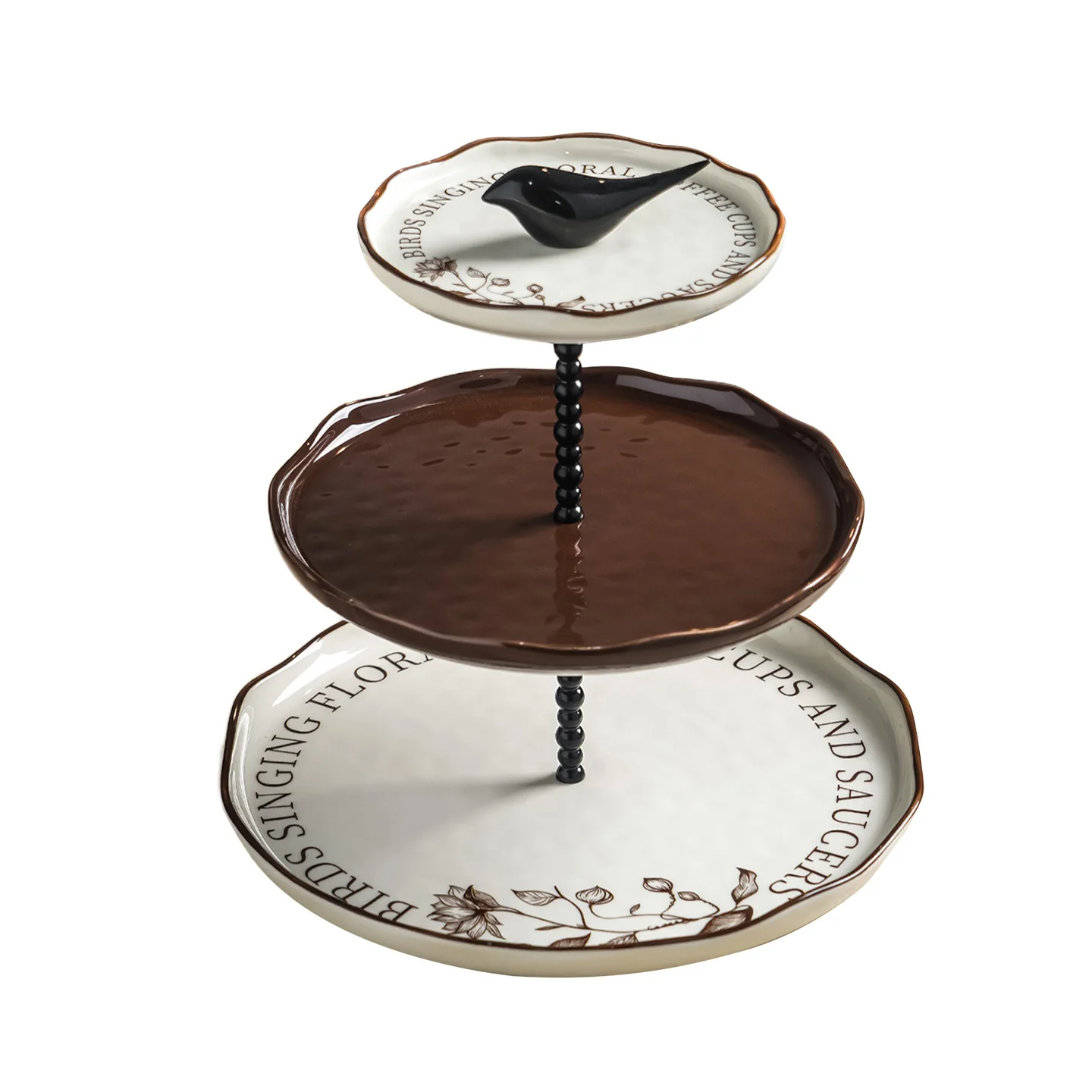 Ins flower and bird ceramic multi-layer string Dim sum plate super value cake dessert rack creative afternoon tea fruit plate