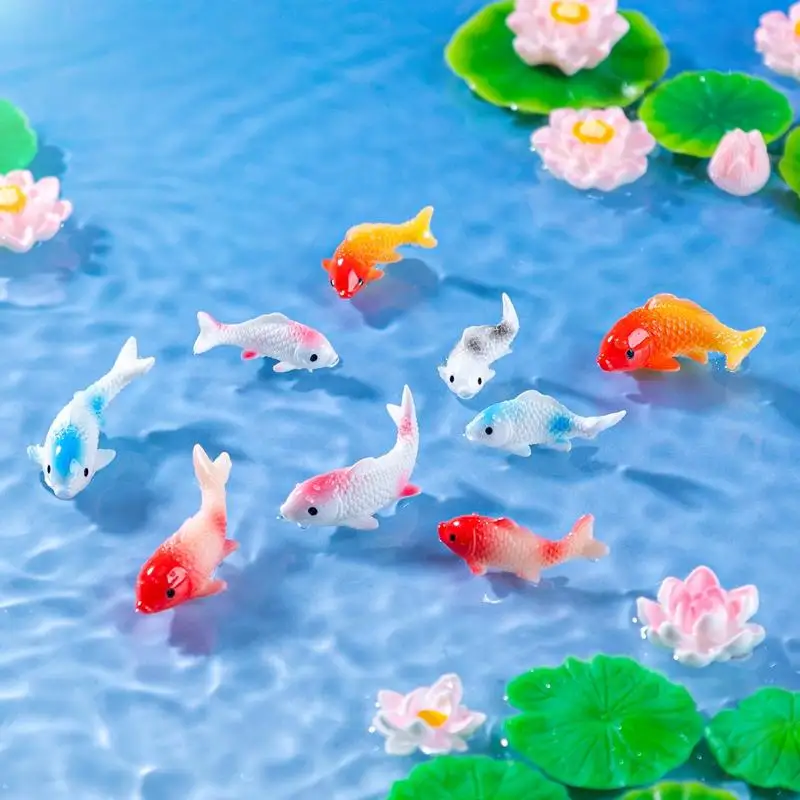 10 pçs diy decorativo estatueta de peixe dourado decoração para casa de bonecas em miniatura simulado carpa brinquedo animal para crianças